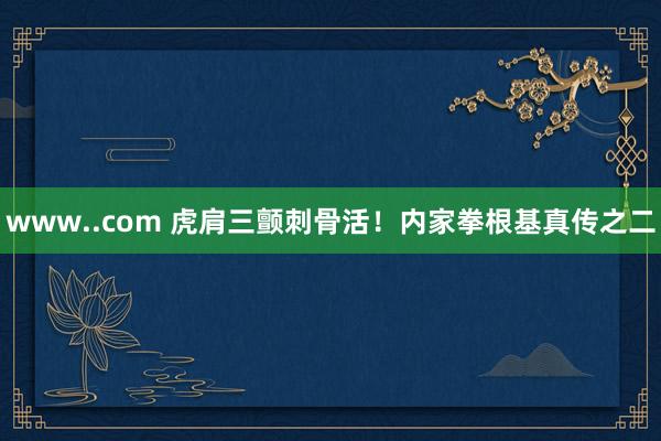 www..com 虎肩三颤刺骨活！内家拳根基真传之二
